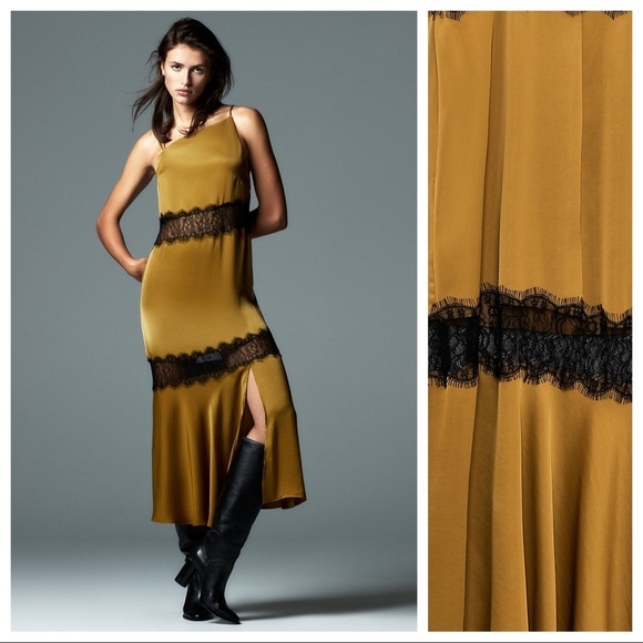 NWT. Zara Olive Green Contrast Camisole Midi Dress. Size M. - Picture 1 of 11